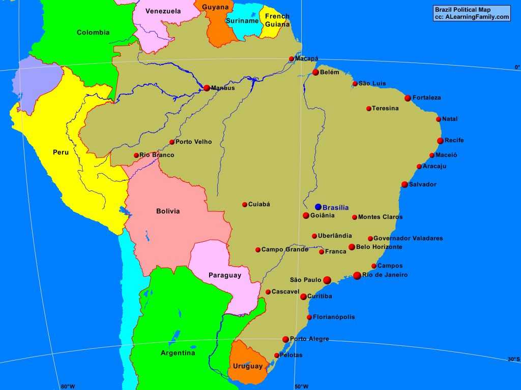 Столица бразилии на политической карте. Сан-Паулу Бразилия на карте Бразилии. Политическая карта Бразилии.