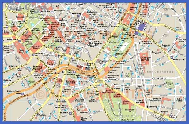 Подробная карта Вены на русском языке с отмеченными достопримечательностями города Вена со спутника