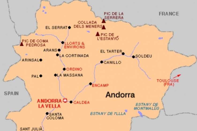 Подробная карта Андорры с отмеченными городами и достопримечательностями страны Географическая карта Андорра со спутника