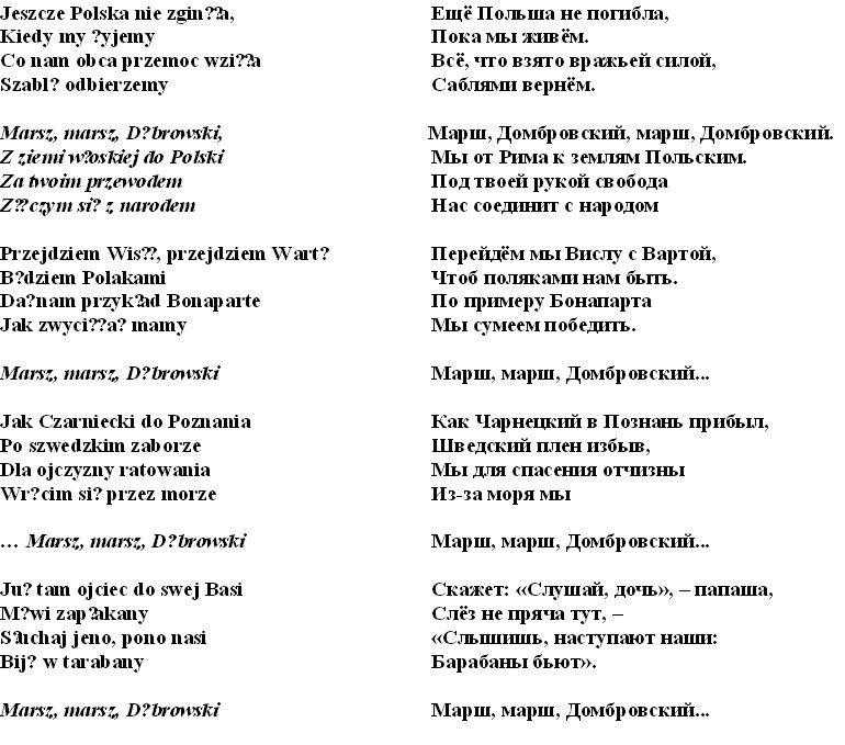 Гимн польши: текст с переводом на русский язык, слушать польский гимн со словами
