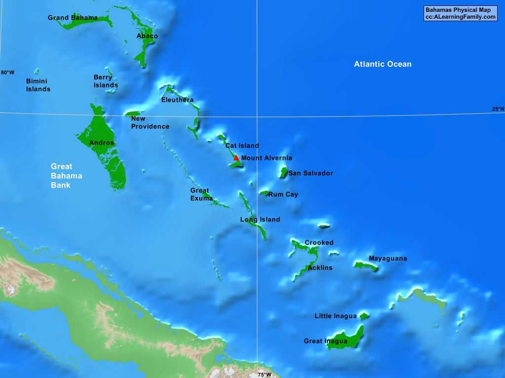 Багамские острова: где находятся на карте, флаг и герб багамских островов