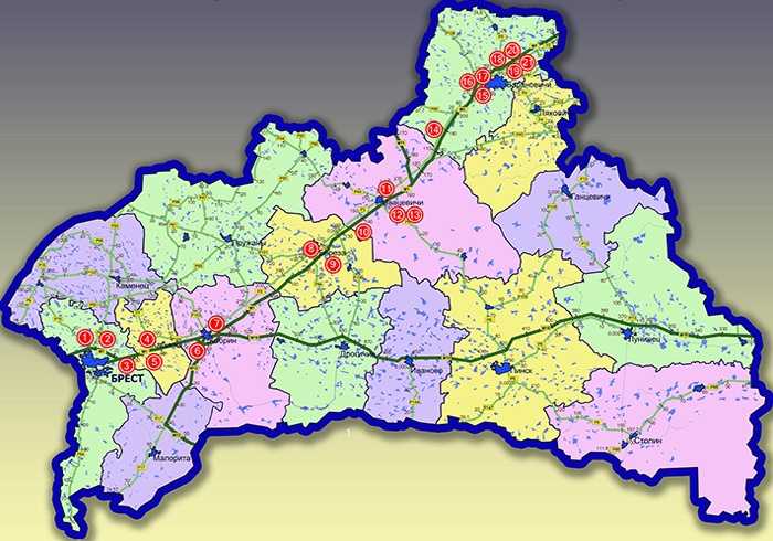 Карта брестского района брестской области с деревнями и дорогами, подробная спутниковая карта брестского района - realt.by