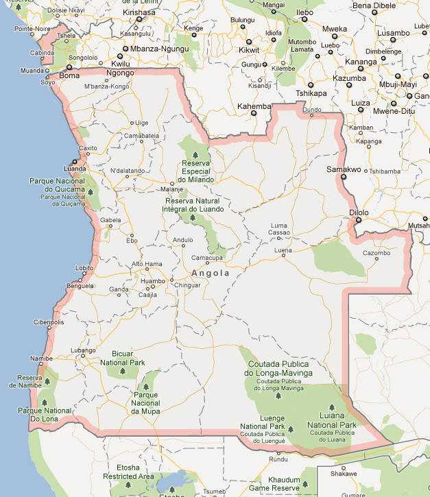 Подробная карта Анголы с отмеченными городами и достопримечательностями страны Географическая карта Ангола со спутника