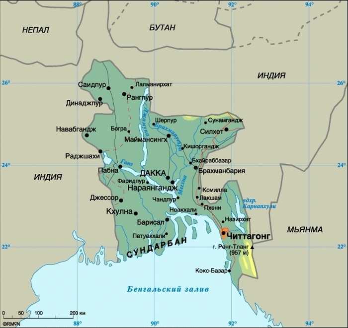 Подробная карта Дакки на русском языке с отмеченными достопримечательностями города. Дакка со спутника