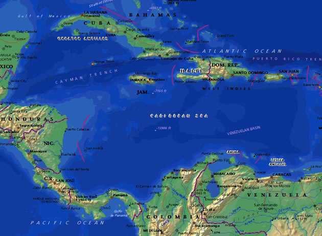 Где находятся карибские острова. карибское море, карта
