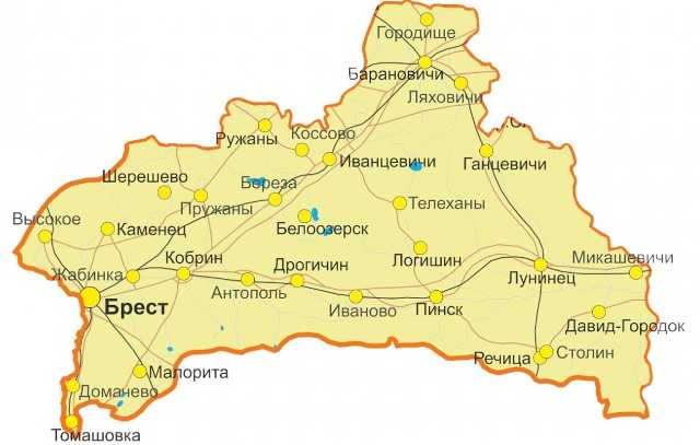 Подробная карта Бреста на русском языке с отмеченными достопримечательностями города. Брест со спутника