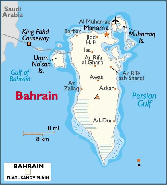 Где находится бахрейн — на карте мира. страна и море. манама.