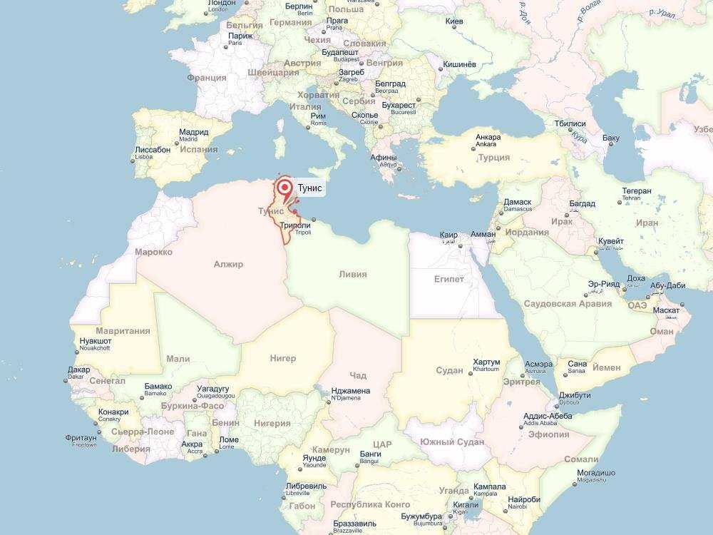 Тунис на карте мира