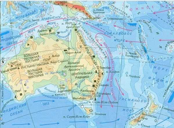 Моря Австралии: Тиморское море, Тасманово море, Коралловое море, Арафурское море