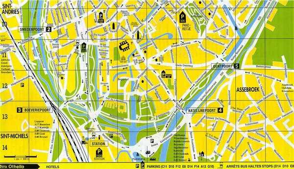 Подробная карта Брюгге на русском языке с отмеченными достопримечательностями города. Брюгге со спутника