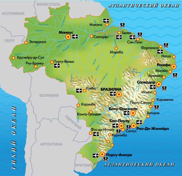 Где находится бразилия - на карте мира, на каком материке расположена