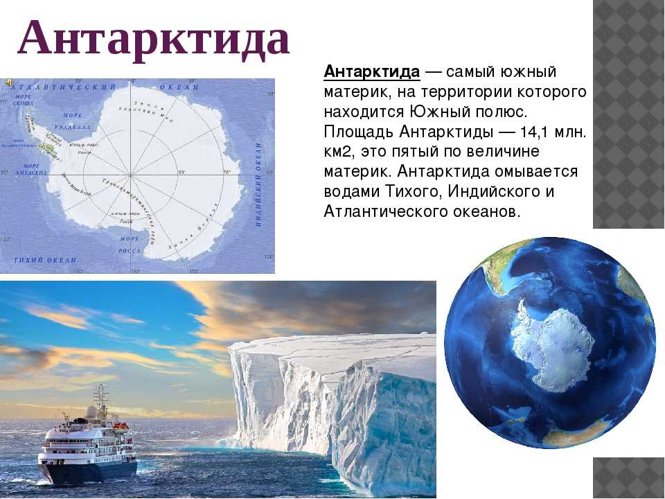 Антарктида материк, современные исследования, открытие, площадь, на каком полюсе находится, температура, самая высокая точка, население, столица, максимальная толщина льда