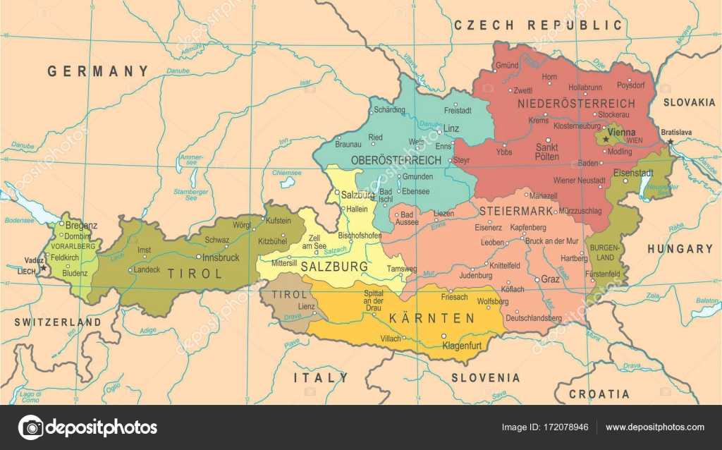 Карта австрии, подробная на русском языке на туристер.ру