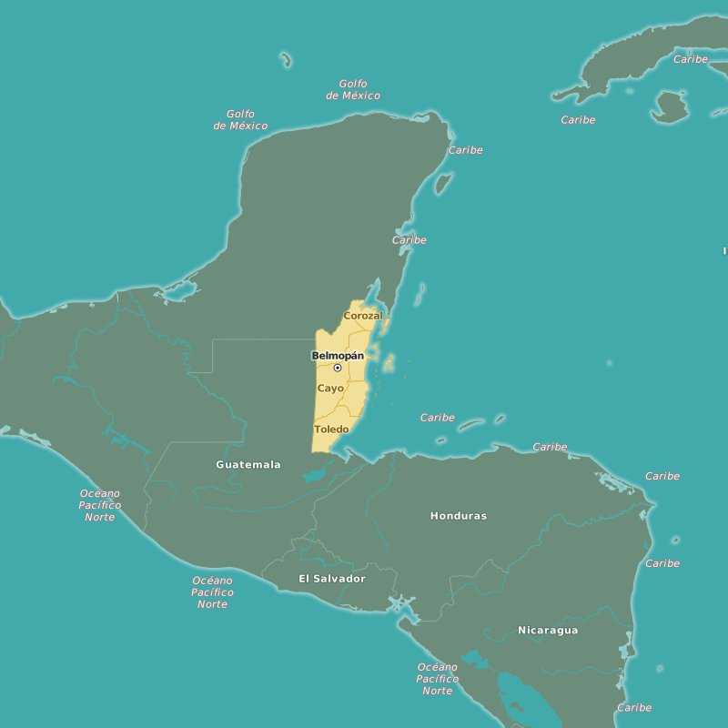Подробная карта Белиза с отмеченными городами и достопримечательностями страны. Географическая карта. Белиз со спутника