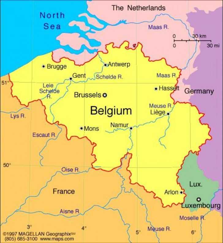 Бельгия на карте мира на русском языке с городами подробно