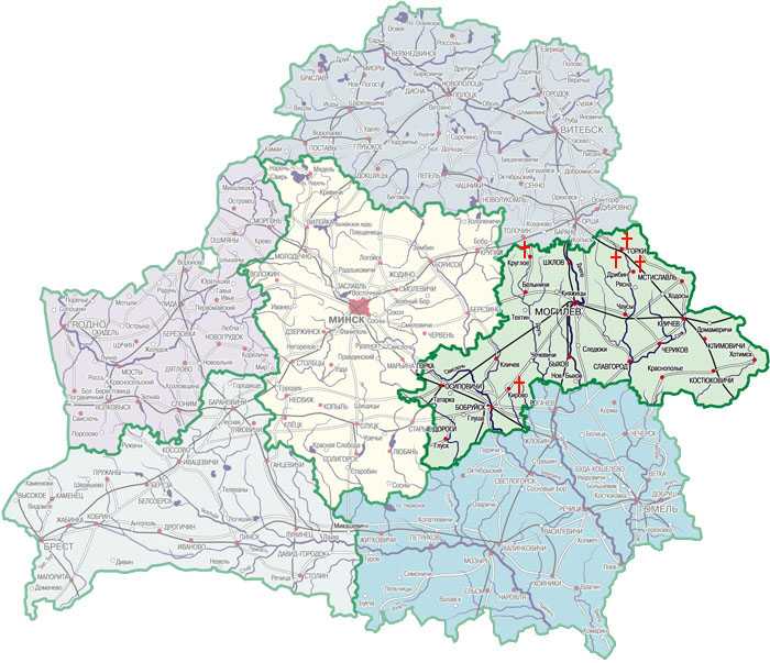 Подробная карта Могилева на русском языке с отмеченными достопримечательностями города. Могилев со спутника