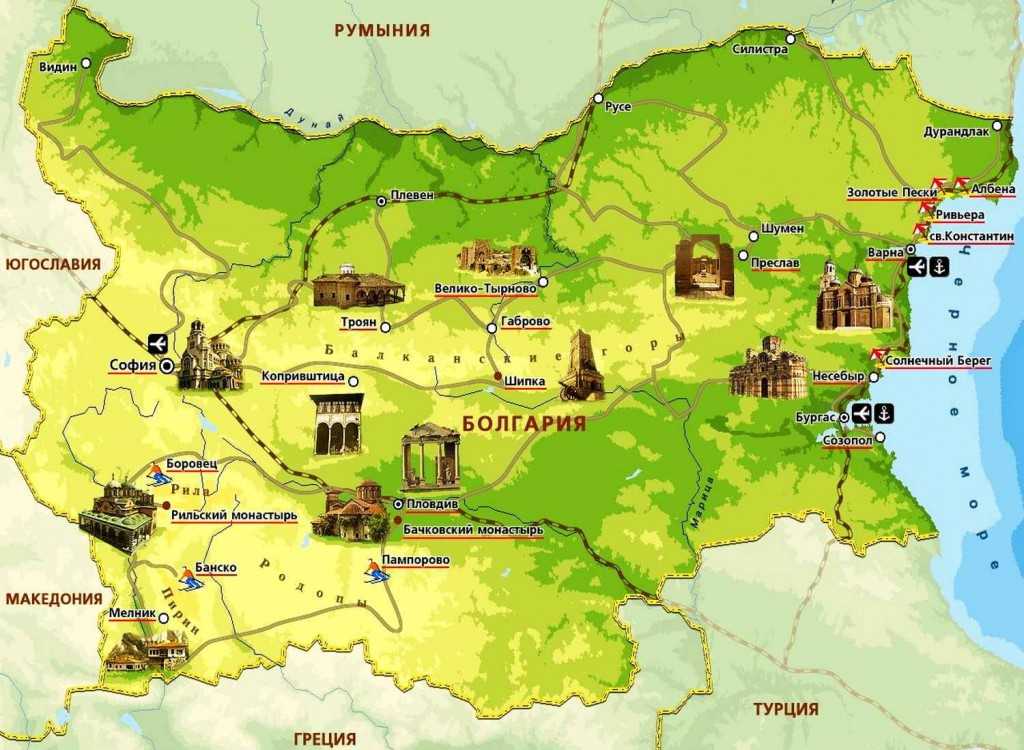 Болгария на карте мира (карта болгарии с курортами)
