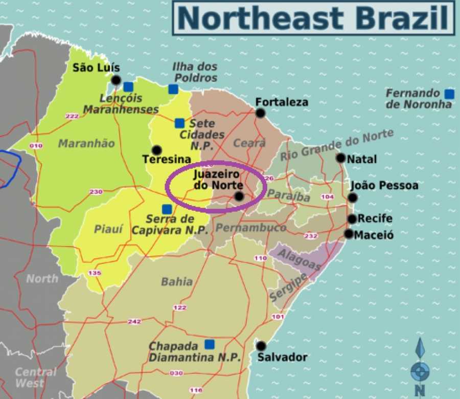 Подробная карта Форталезы на русском языке с отмеченными достопримечательностями города. Форталеза со спутника