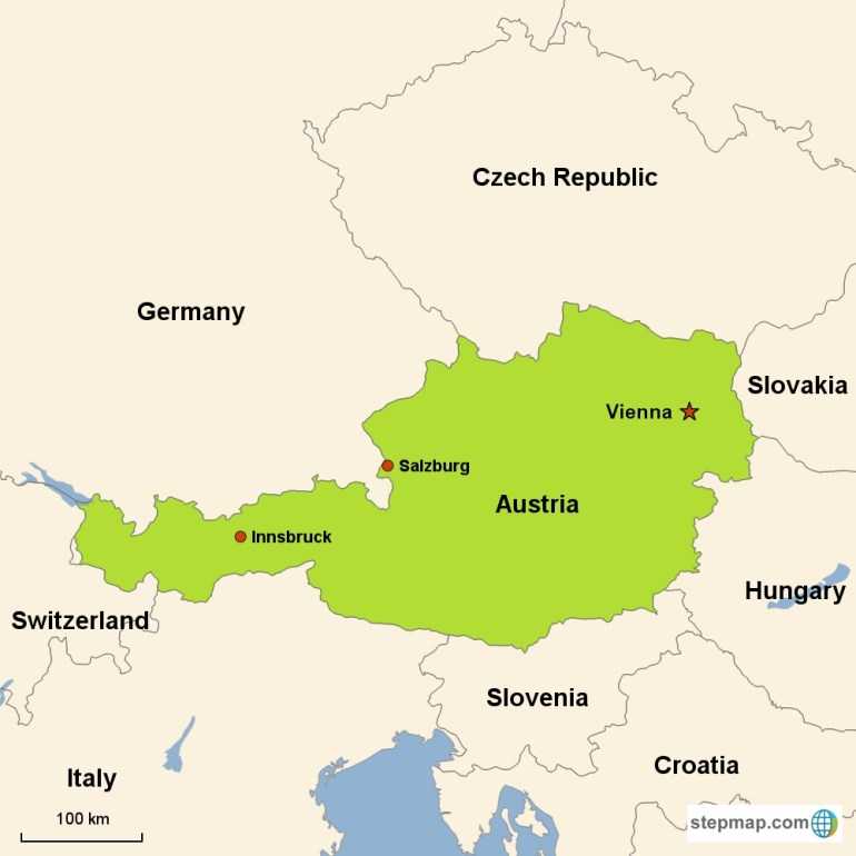 Подробная карта Австрии с отмеченными городами и достопримечательностями страны Географическая карта Австрия со спутника