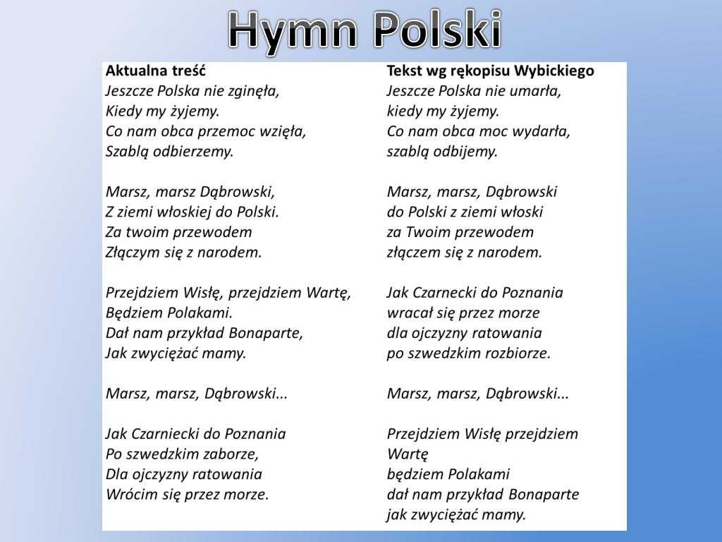 Гимн польши: текст с переводом на русский язык, слушать польский гимн со словами