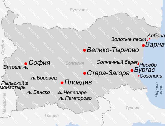 Подробная карта Велико-Тырново на русском языке с отмеченными достопримечательностями города. Велико-Тырново со спутника