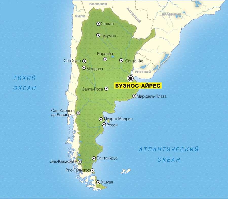 Подробная карта Буэнос-Айреса на русском языке с отмеченными достопримечательностями города Буэнос-Айрес со спутника