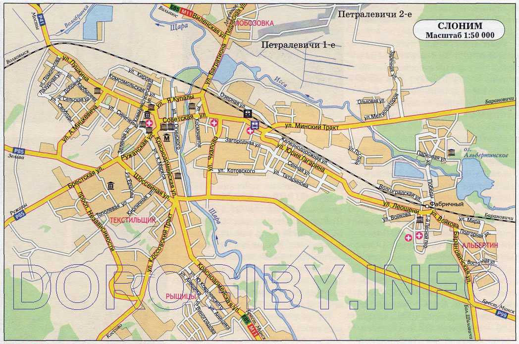 Подробная карта Гродно на русском языке с отмеченными достопримечательностями города. Гродно со спутника