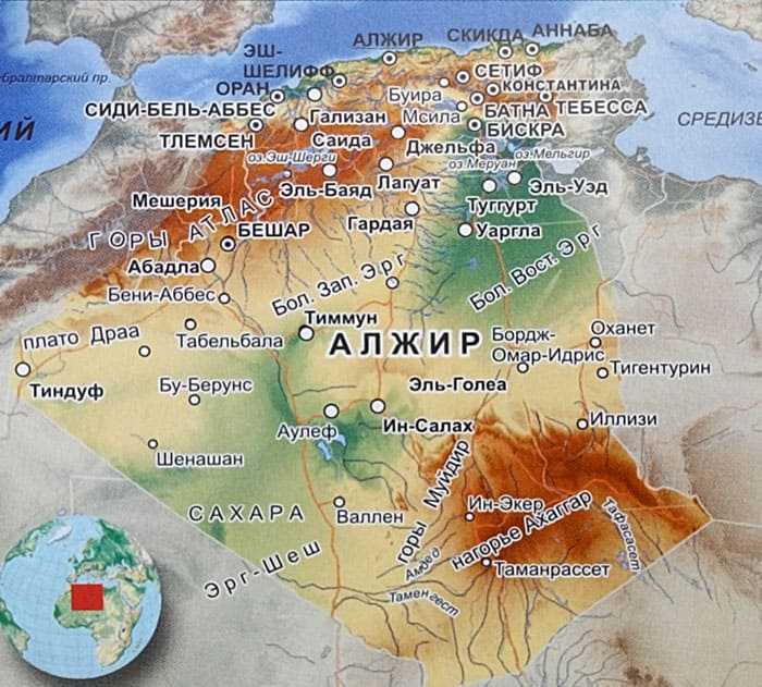 Алжир на карте мира (карта алжира на русском языке)