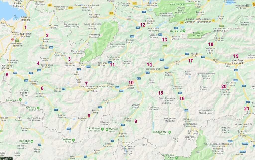 Карты тироля (австрия). подробная карта тироля на русском языке с отелями и достопримечательностями