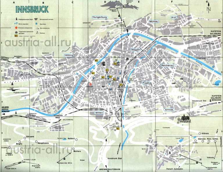 Инсбрук: достопримечательности на карте