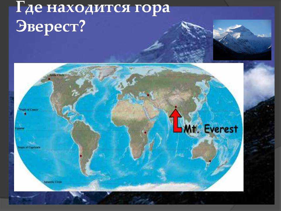 Где находится гора эверест? в какой стране на карте мира? высота горы