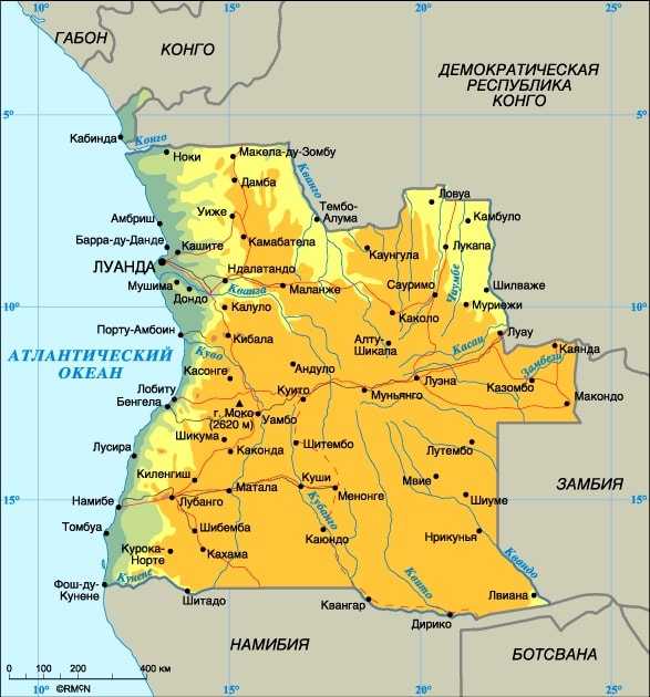 Подробная карта Луанды на русском языке с отмеченными достопримечательностями города Луанда со спутника