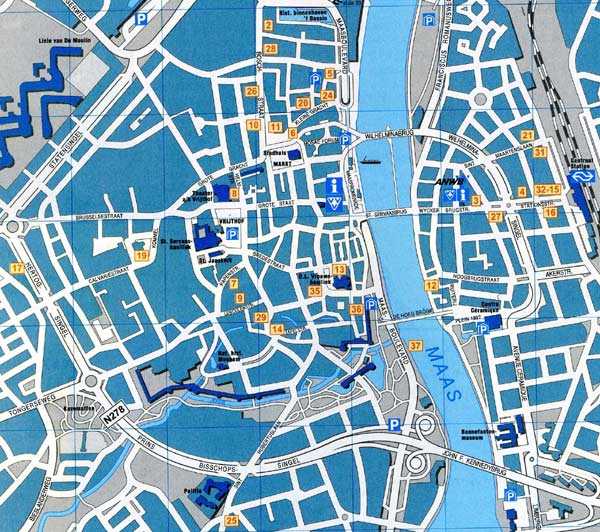 Подробная карта Брюгге на русском языке с отмеченными достопримечательностями города. Брюгге со спутника