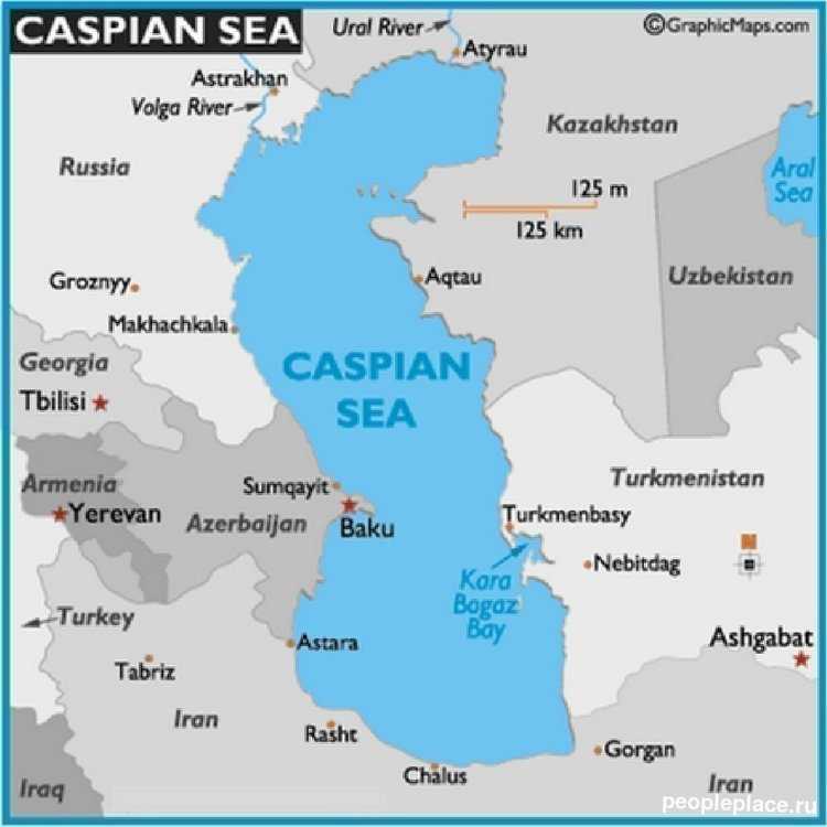 Где находится каспийское море на карте?